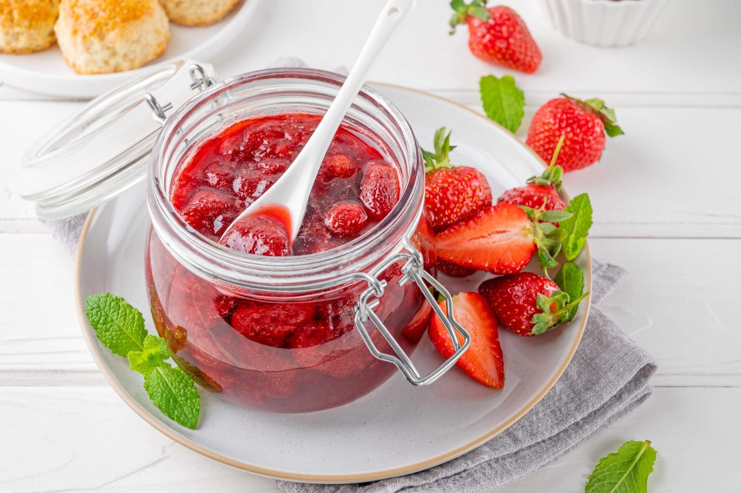 Strawberry,Jam,In,The,Glass,Jar,With,Fresh,Berries,On