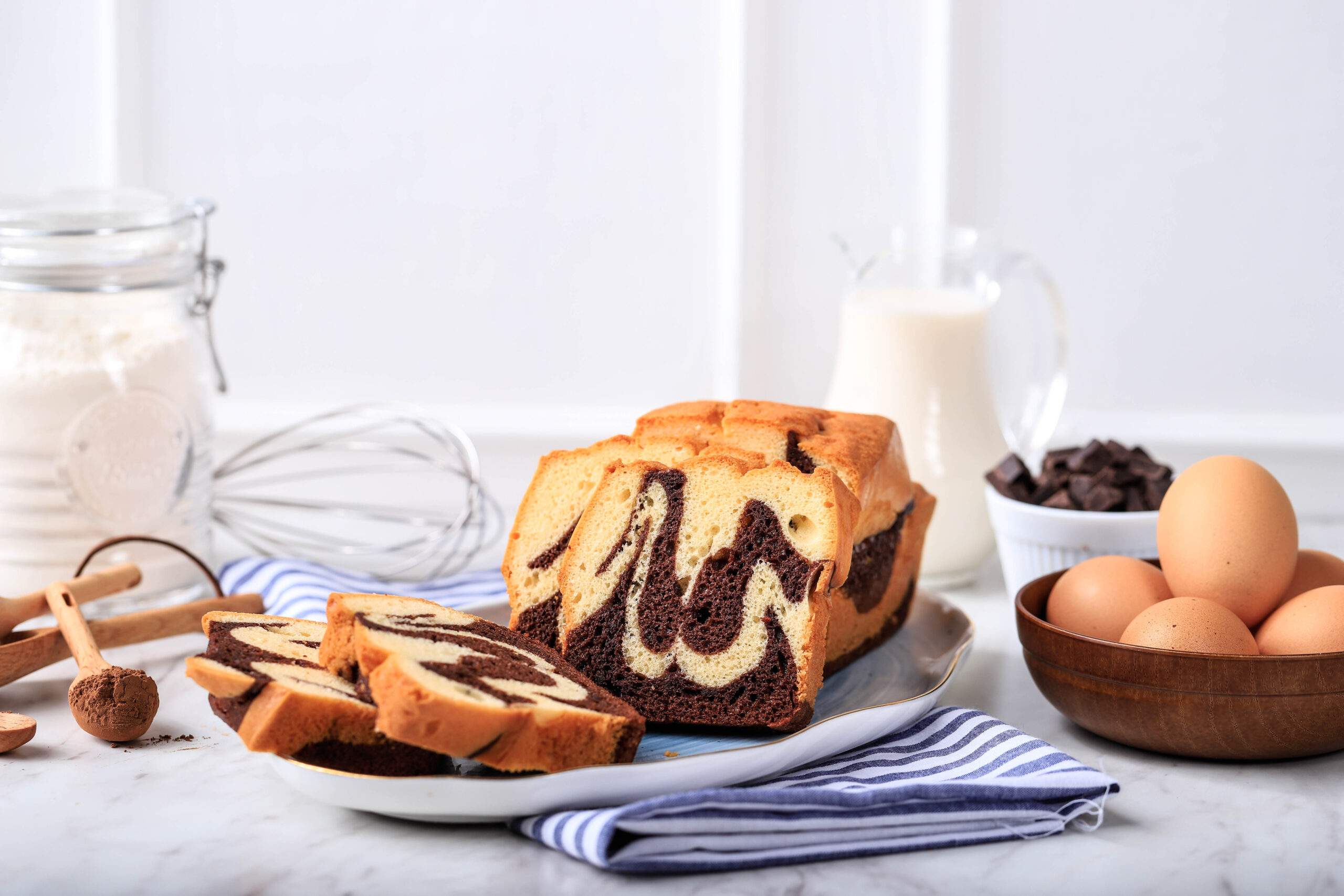 Homemade,Chocolate,And,Vanilla,Marble,Loaf,Cake.,Sliced,Served,With