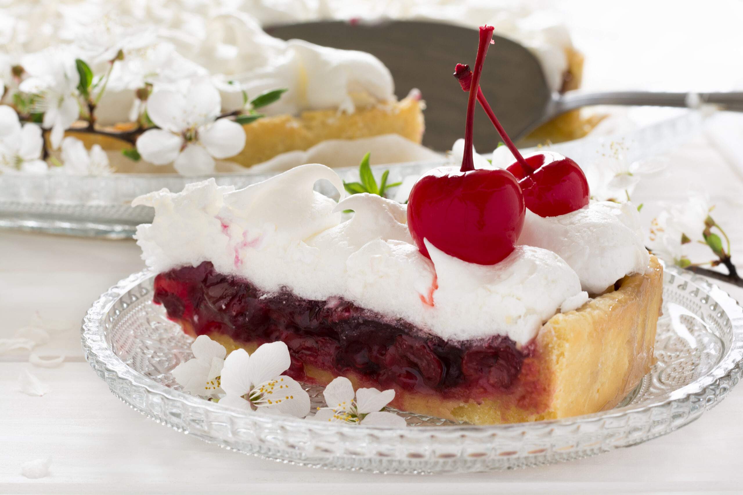 Slice,Of,Homemade,Pie,With,Cherry,And,Meringue,Decorated,Cherry